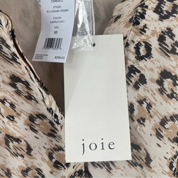 JOIE Blouse Medium Cordell 100% Silk Animal Print Cappuccino Business Office NWT - Picture 6 of 16